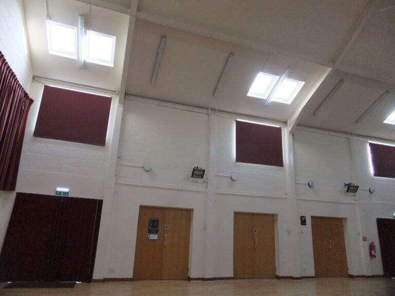 Photo of the Main Hall's Velux windows with integral blinds that can be programmed to open and close.